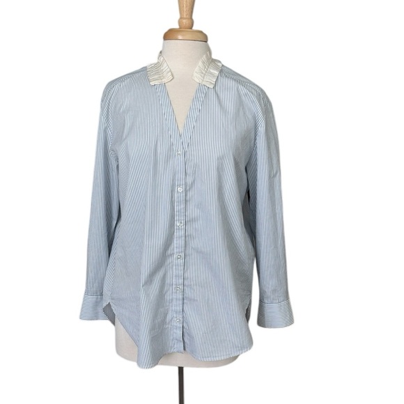 Sandro Paris Oversized Blue and White Striped Button Down Shirt Size 2 - Picture 1 of 12